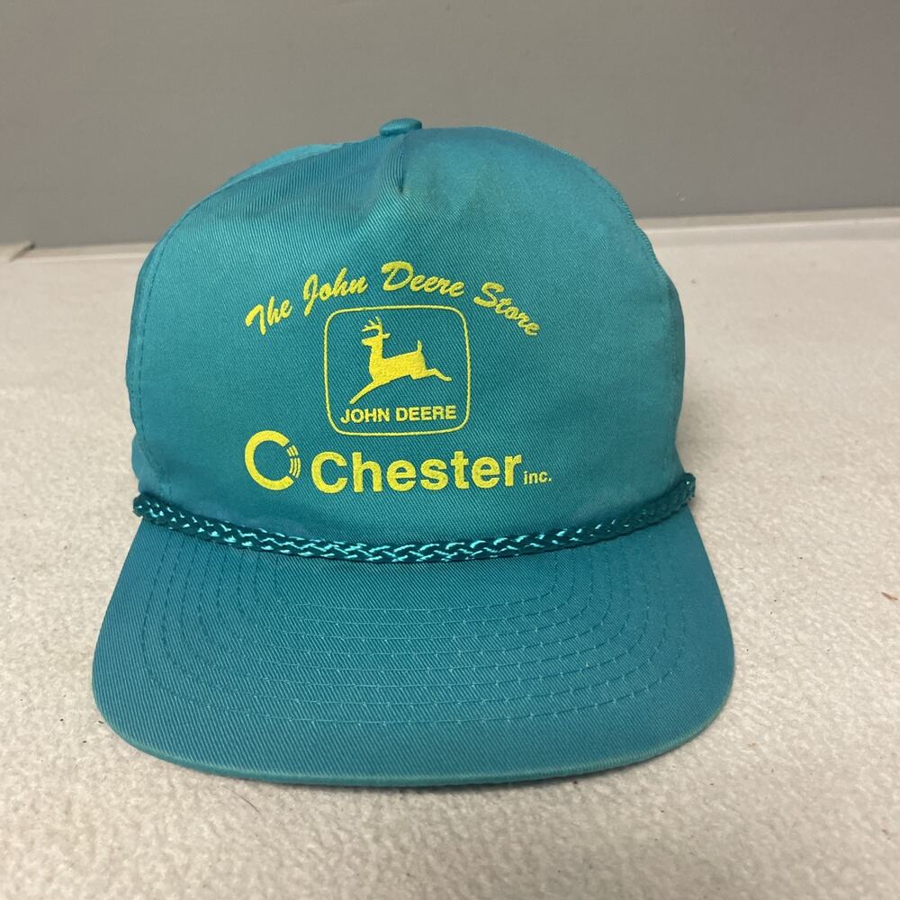 Vintage John Deere Hat Trucker Snapback Rope Teal Green Chester Inc Dealer USA